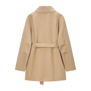 Trench-coat long classique kaki pour femme avec détails au dos et ceinture à la taille