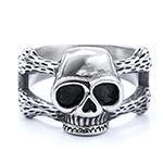 Gothic vintage stainless steel skull ring with oxidized finish and bone textures