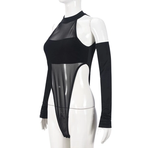 Detailansicht des schwarzen Mesh-Bodys mit Neckholder und passenden separaten Ärmeln