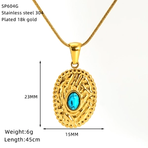 Detailed view of evil eye turquoise pendant dimensions and 18K gold plated specs