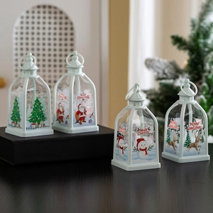 Luminous Christmas lanterns with Santa, reindeer, and snowman designs for festive decor