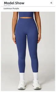 Close-up of high-waist yoga pants in Glazed Purple with ribbed texture and seamless knit