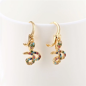 Trend snake-shaped earrings with colorful zircon stones in a gold finish for women