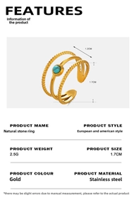 Detail showing an 18K gold-plated stainless steel multi-layer ring with turquoise stone