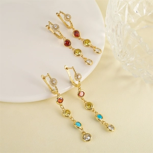 Bohemian Colorful Zirconia Long Tassel Drop Earrings With 925 Sterling Silver Earring Post Gold Plated Chic Jewelry For Women