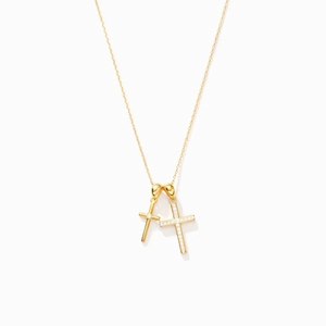 925 Sterling Silver Double Cross Pendant Necklace For Women With Zircon Gold Plated Minimalist Clavicle Chain Fashion