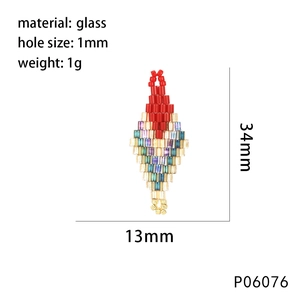 Detailed size chart of handmade rainbow mosaic glass bead earring with 1mm hole