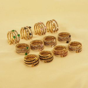 18k gold plated multi-layer stainless steel rings with colorful zircon crystals