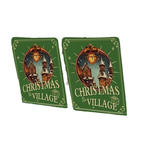 Christmas Village green fabric chair covers set of two for festive dining table decor