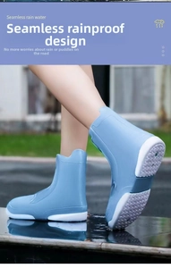 Detail showing non-slip sole texture of waterproof blue silicone shoe covers