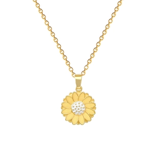Elegant gold titanium steel necklace with a crystal sunflower pendant and fine O-chain