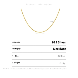 Detail of 1.2mm gold S925 sterling silver rope chain with 35cm plus 8cm extension