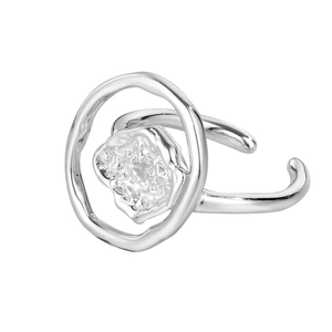 Minimalist S925 sterling silver open ring with irregular concave convex molten texture