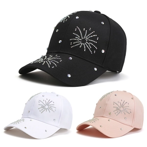 Sparkling rhinestone baseball caps in black, white, and pink for a stylish summer look