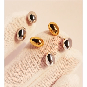 Minimalist Brass Oval Bean Stud Earrings With 925 Sterling Silver Pin Gold Silver Mirror Polish Tiny Simple Earrings For Women Daily Wear Jewelry