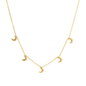 Minimalist gold moon crescent charm necklace for women featuring a delicate link chain