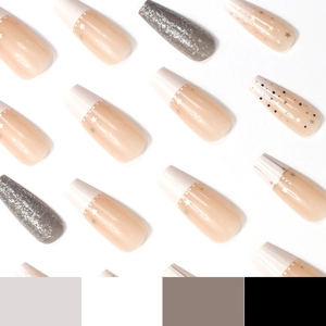 24pcs gradient glitter star and polka dot long ballet press-on nails with nude tones