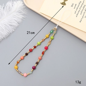 Colorful pearl and bow beaded phone strap lanyard, 21cm handmade charm for cameras and keys