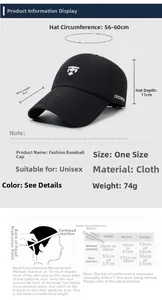 Detailed size chart for breathable baseball cap with brim and depth measurements