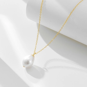 925 Sterling Silver Freshwater Pearl Pendant Necklace For Women Elegant Teardrop Baroque Pearl Minimalist Jewelry