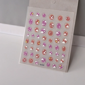 Autocollants nail art en relief nuages avec dégradé violet rose et paillettes
