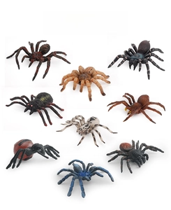 Detailed set of nine realistic plastic spider insect models for educational play