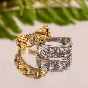 18K gold and silver plated water drop chain rings set with shimmering zircons