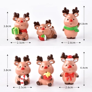 Set of six miniature resin Christmas reindeer figurines with sizes for DIY landscape