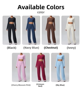 Detailed grid view showcasing seven vibrant colors of this long sleeve yoga set