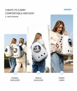 Pet carrier showing three versatile carrying modes with breathable side vents and clear window