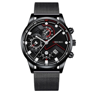 Men's Quartz Watch With Stainless Steel Mesh Strap Business Fashion Chronograph Design Calendar Casual