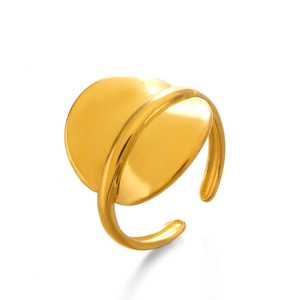 Minimalist 18K gold plated stainless steel geometric round ring with open design