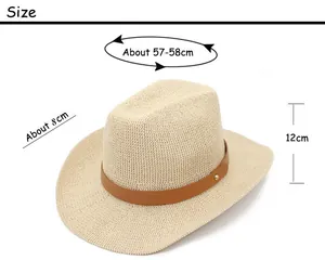 Size chart showing head circumference and brim width of the beige knit fedora hat