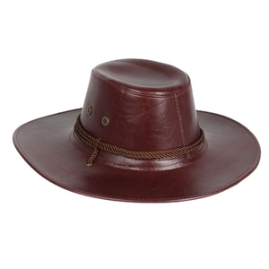 Klassischer Western Cowboyhut aus braunem Kunstleder mit geflochtener Kordel
