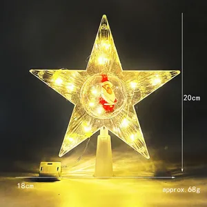 Lighted Christmas tree topper star with Santa Claus figurine and warm LED lights