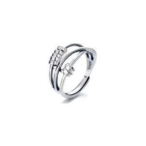 S925 Sterling Silber Drehring gegen Angstzustände mit beweglichen Perlen und offenem Band