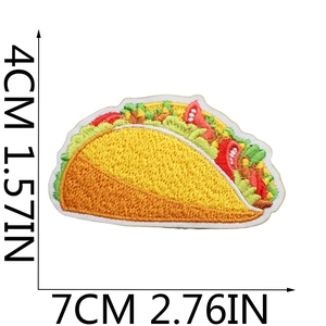 Mexican taco embroidered patch with size markers on white background for DIY party decor