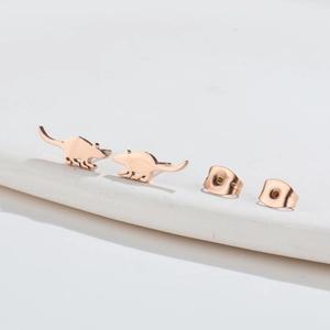 Cute mouse-shaped stainless steel stud earrings for women in polished rose gold finish