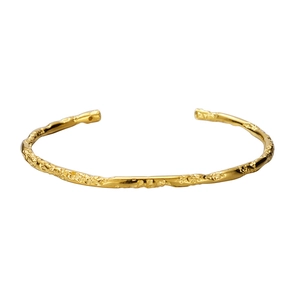 Adjustable S925 sterling silver gold cuff bracelet with irregular lava texture design