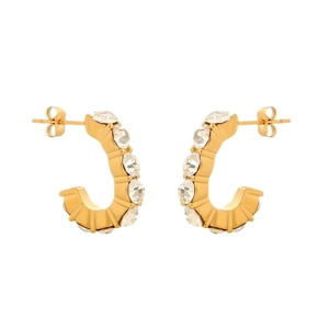 Minimalist gold-plated stainless steel C-shaped stud earrings with sparkling crystals