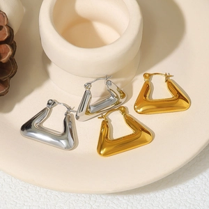 Minimalist geometric triangle stud earrings in 18K gold and silver stainless steel