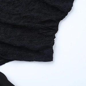 Détail macro du tissu en dentelle florale noire montrant la texture brodée complexe