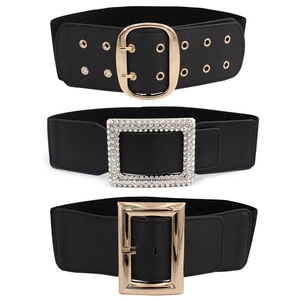 Women's Vintage Wide Elastic Corset Belt Retro Fashion Waist Seal With Alloy Buckle Rhinestone Decoration For Dresses Coat