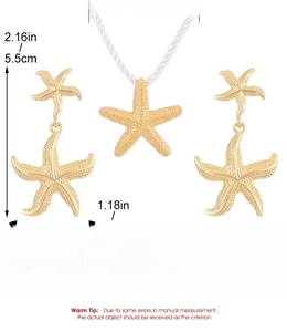Detailed dimensions of starfish jewelry set with necklace length and earring size