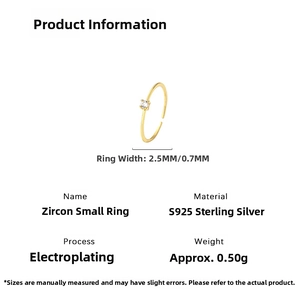 Technical drawing showing S925 sterling silver ring dimensions with a small zircon stone
