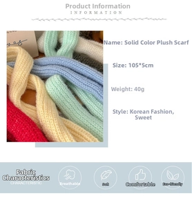 Macro detail of plush knitted scarves in candy colors showing soft texture and narrow design