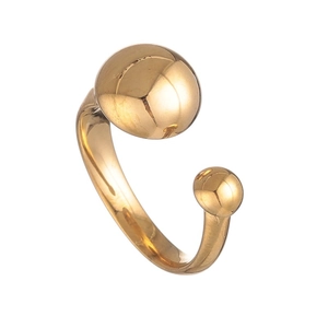 Minimalist 18k gold plated stainless steel open ring with polished dual ball design