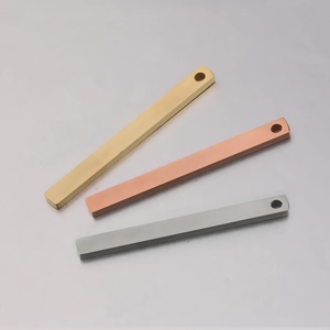 Polished rectangular stainless steel bar pendants in gold, silver, and rose gold finishes