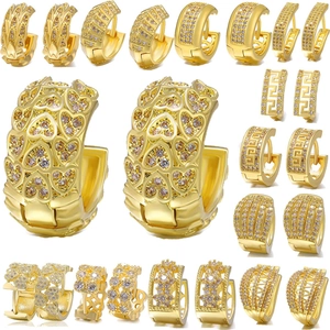 Collection of gold plated hoop earrings with heart shapes and cubic zirconia insets