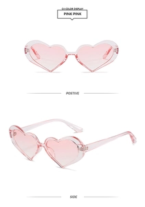Front and side view of heart-shaped pink gradient fashion sunglasses with pink frames